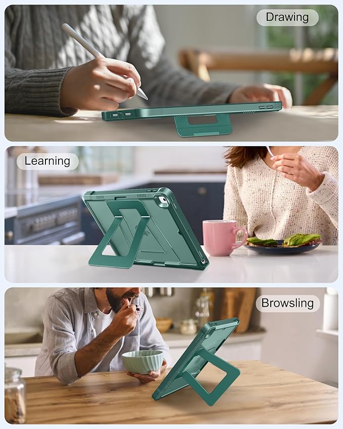 DTTO Case for iPad 6th/5th Generation 9.7 Inch 2018/2017, Adjust Kickstand Freely, Built-in Screen Protector, Frosted Full-Body Shockproof Protective Cover for iPad Air 2 / Pro 9.7, Midnight Green