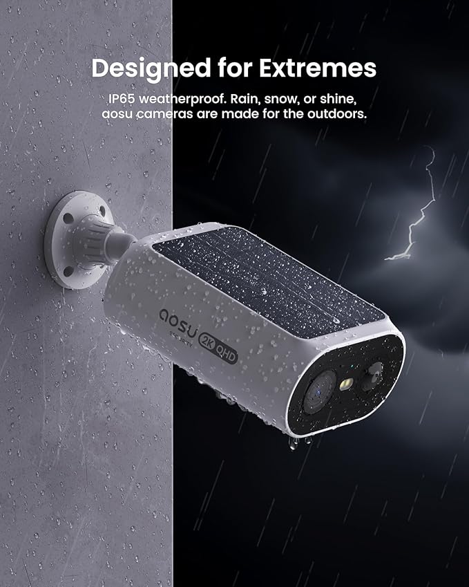 aosu Solar Security Cameras Wireless Outdoor, 2Mins DIY Installation 2K Color Night Vision Cameras for Home Security, Compatible aosuBase Only