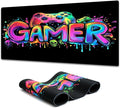Gamer Gaming Mouse Pad, Blacklight Game Controller Horror Skull Waterproof Large Mouse Mat, 31.5" x 11.8" Skeleton Glowing Extended Non-Slip Rubber Base, Office & Home Keyboard Pad