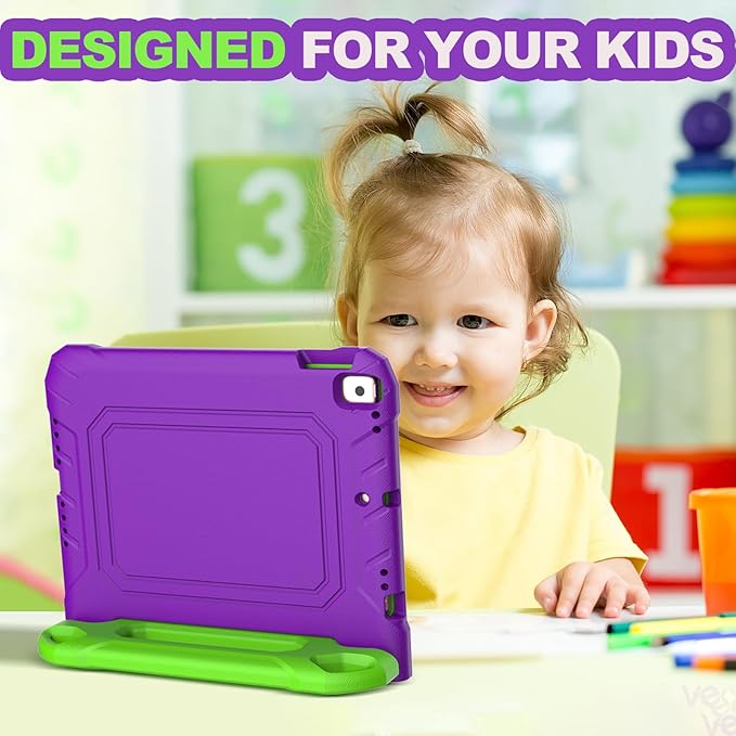YIHE Kids Case for iPad 10.2 Inch 9th/8th/7th Generation 2021/2020/2019, iPad Pro 10.5 & iPad Air 3, Shockproof Handle Stand Kids Case with Screen Protector for iPad 10.2/10.5 Inch, Purple&Green