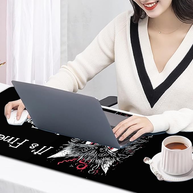 Large Mouse Pad, 31.5 x 11.8in Extended Gaming Mouse Pad with Stitched Edges, XXL Mousepad Protector Non Slip Rubber Base for Office and Home Writing Mat, Cute Black Cat Pattern Black Desk Mat