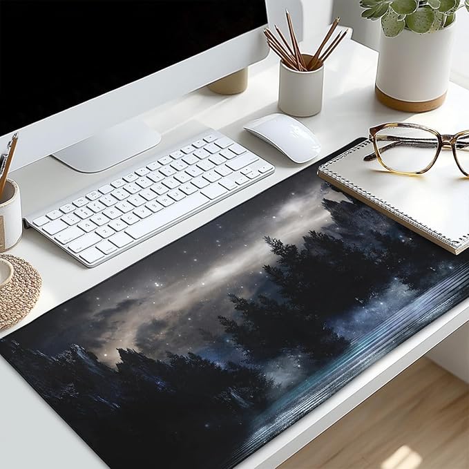 Forest Extra Large Black Gaming Mouse Pad Non-Slip Rubber Giant Mountain Mousepad 31.5x11.8in with Stitched Edge Waterproof Keyboard Pads Computer Desk Laptop Mat for Work Game Office Home