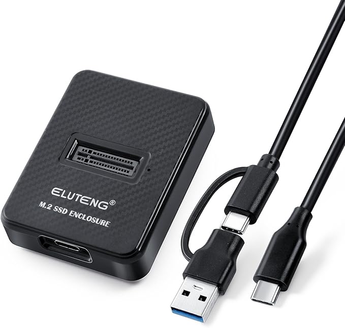 ELUTENG M.2 NVMe SSD Docking Station, 10Gbps USB-C & USB-A PCIe SSD Reader, 2-in-1 Cable, B+M Key Compatible, Fits 2230/2242/2260/2280 SSD, No SATA/mSATA Support, Black