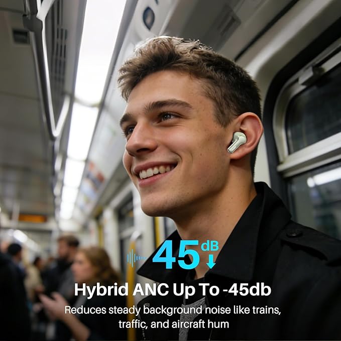 TOZO Hybrid Active Noise Cancelling Wireless Earbuds with 6 Mics AI Clear Call Ear Buds 68H Playtime with LED Display 32 Preset EQs via APP Bluetooth 5.3 IPX8 Waterproof in Ear Headphones