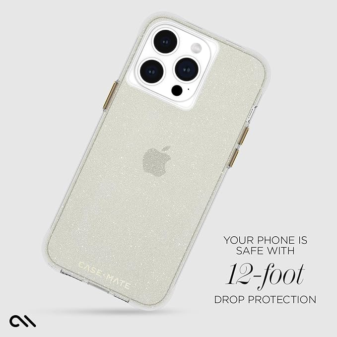 Case-Mate iPhone 15 Pro Max Case - Sheer Crystal Champagne Gold [12ft Drop Protection] [Wireless Charging Compatible] Luxury Cover w/Cute Bling Sparkle for iPhone 15 Pro Max 6.7", Anti-Scratch, Slim