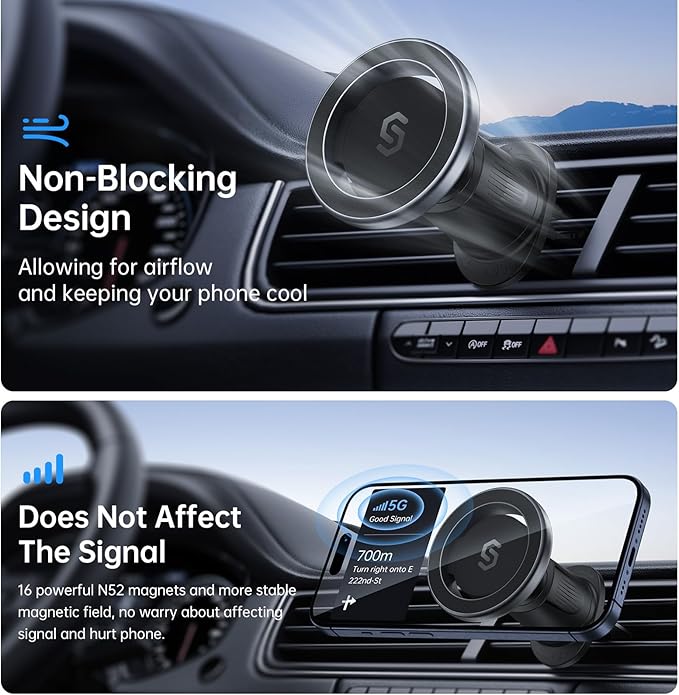 SYNCWIRE Mobile Phone Holder Car for MagSafe Car Holder Universal Magnetic Mobile Phone Holder Car Ventilation Car Mobile Phone Holder for iPhone 17 16 15 14 13 12 Pro Max Magsafe Case Smartphone
