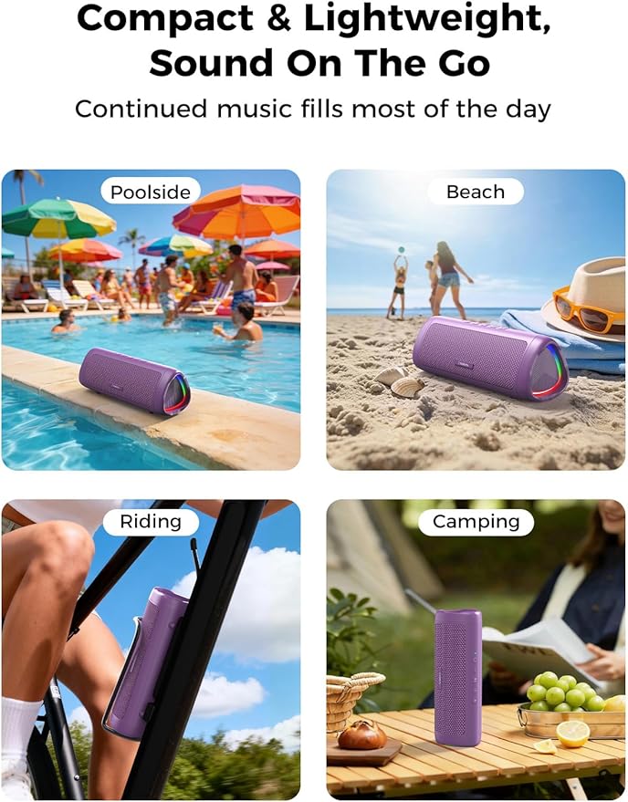 BolaButty Bluetooth Speaker Portable Wireless, IPX5 Waterproof, Up to 20H Playtime, TWS Pairing, BT5.3, for Home/Party/Outdoor/Camping/Beach Essentials, Birthday Gift (Purple)