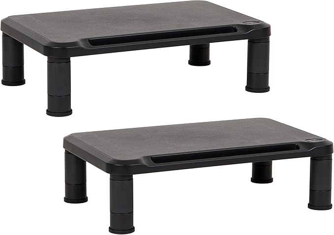 Mind Reader Monitor Stand, Height Adjustable, Laptop, Computer, Riser, Office, Set of 2, Black