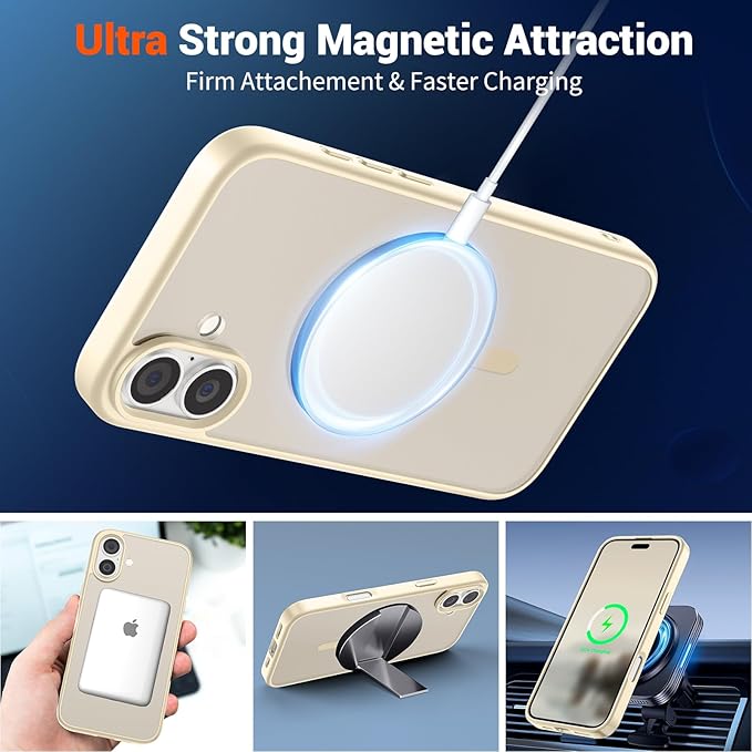 SUPFINE Magnetic for iPhone 16 Plus Case (Compatible with MagSafe) (Military Grade Drop Protection) Slim Translucent Matte Shockproof with Anti-Fingerprint Phone Case,Antique White