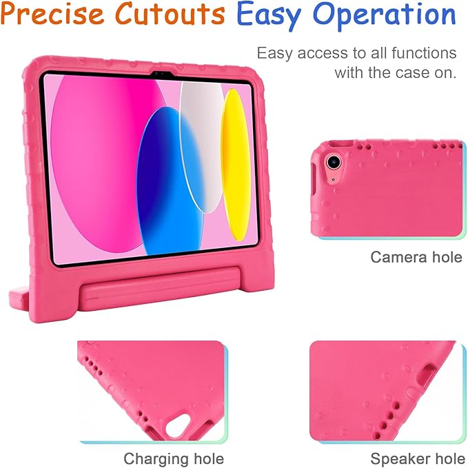 Kids Case for iPad 10th Generation (2022), iPad 11" A16 2025 Case with Pencil Holder, Techcircle Handle Stand Lightweight EVA Foam Bumper Protective Rugged Drop Protection Child Proof Cover, Rose