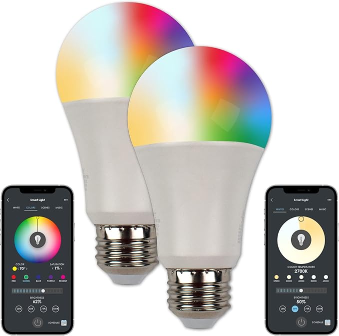 CLEANLIFE Smart Gen 2 A19 LED Bulb - RGB + Tunable White Smart Bulb with WiFi & Bluetooth Light Control - App Controlled, Programmable LED Lights - Pack of 2 9W Dimmable LED Light Bulbs