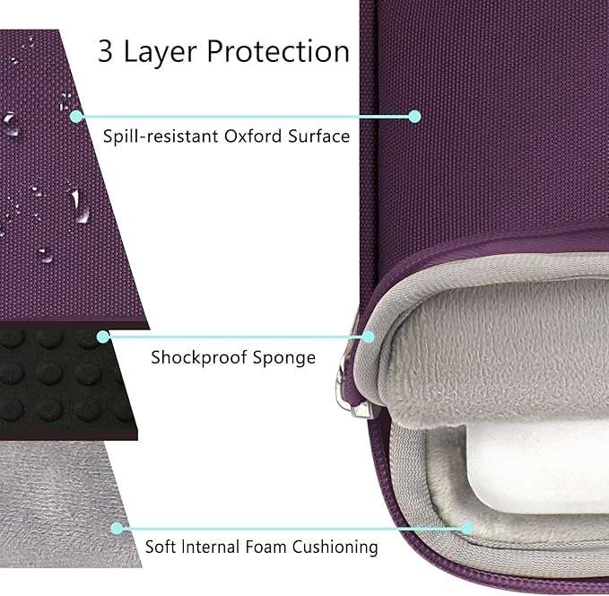 Voova Laptop Sleeve Carrying Case 15.6 16 Inch,Slim Computer Cover Bag Compatible with MacBook Pro 15/16, Dell xps 15,15-16 Inch HP Dell Asus Laptop, Dark Purple