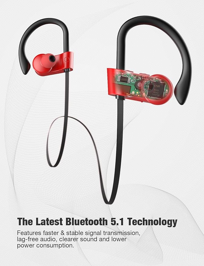 Otium Wireless Bluetooth 5.3 Sport Headphones Built-in Mic in Ear Running Headset with Earhooks 16 Hours Playtime