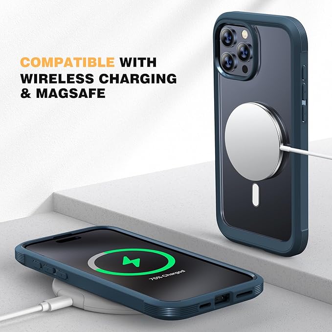 Diaclara Magnetic for iPhone 15 Pro Case, [Military-Grade Drop Proof & Fit for MagSafe] Built-in Shockproof Screen Protector, [Camera Lens Protector] Phone Cover for iPhone 15 Pro 6.1"(Deep Blue)