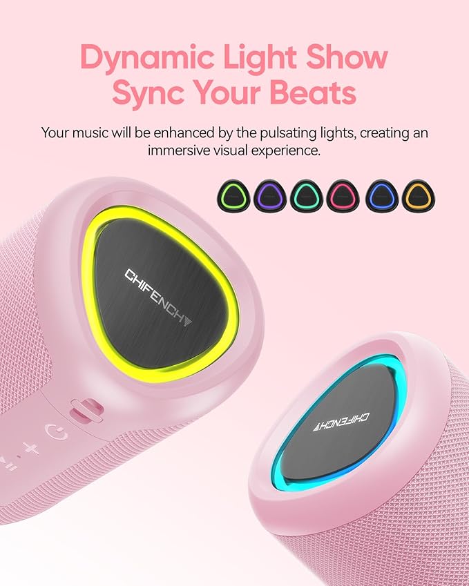 Portable Bluetooth Speaker Beach Essentials: Powerful Crystal Clear Sound/Dynamic Light/IPX5 Waterproof/All Day Playtime/Wireless BT 5.3/TWS Paring, Dad Gifts, Outdoor|Travel|Camping|Pool Accessories