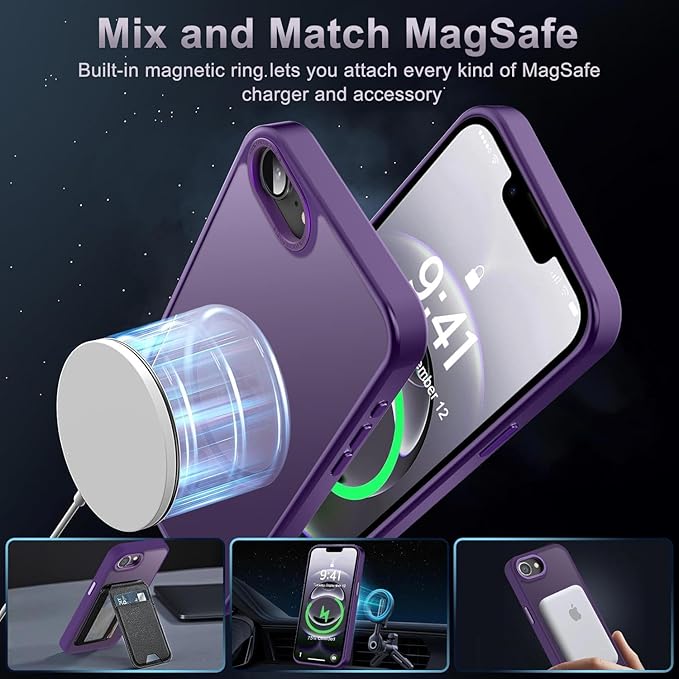 Newfuture Designed for iPhone 17e Case & iPhone 16e Case with Magnetic [13 FT Military Drop Protection] [Compatible with Magsafe] Translucent Shockproof with Anti-Fingerprint Phone Case, Deep Purple