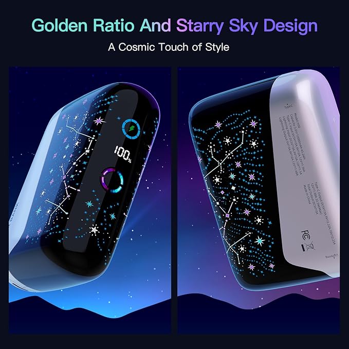 2026 "Galaxy" Portable Charger with Built in Cables, 12000mAh Portable Charger, Travel Essentials Power Supply 3A High Speed Power Bank for iPhone Samsung Pixel Moto - Gifts for Your Family & Friends