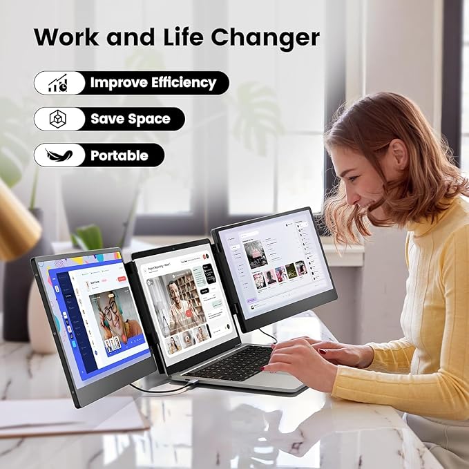 KEFEYA Laptop Screen Extender - 14.1" Portable Monitor for Laptop with Sturdy Metal Kickstand, 1080P HD IPS Laptop Monitor Extender Plug and Play for Windows/Mac/Chrome, Fits 13-17 Inch Laptops