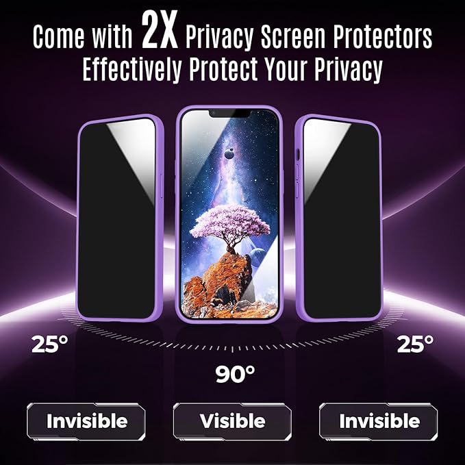 Symcele Designed for iPhone 12 Pro Max Case, Compatible with MagSafe, with Privacy Screen Protectors X2, [Camera Protection] [15FT Military Drop Protection] Shockproof Phone Case, 6.7", Light Purple