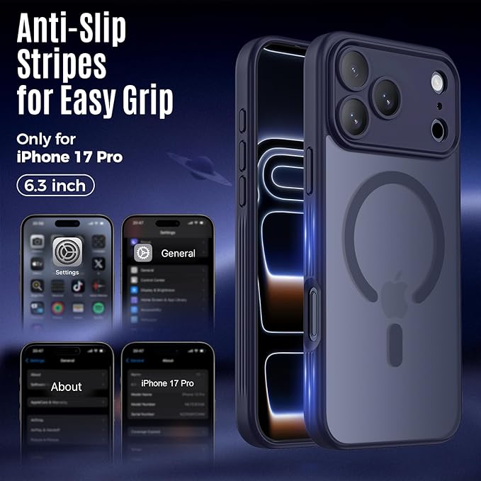 Symcele Designed for iPhone 17 Pro Case, Compatible with MagSafe, [Camera Protection] [15FT Military Drop Protection] Shockproof Translucent Matte Anti-Slip Phone Case, 6.3", Deep Blue