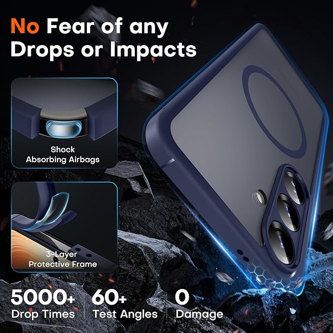 TOCOL Magnetic for Samsung Galaxy S25 Case, Upgraded Full Camera Protection, Compatible with Magsafe, Drop Protection Slime Clear Back Cover for Samsung Galaxy S25 6.2-Inch (Blue)