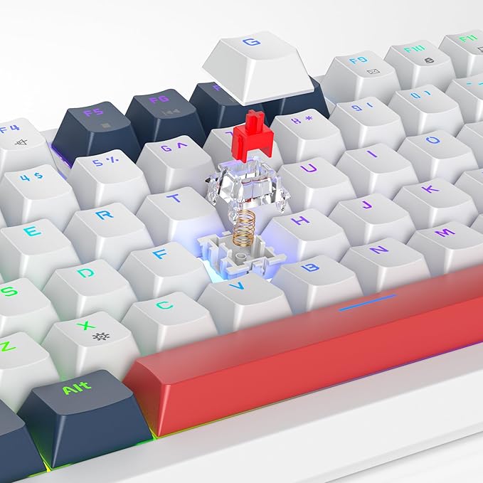 Owpkeenthy Wired 75% Mechanical Gaming Keyboard, 82 Key Gasket Mechanical Keyboard with Volume Knob Hot Swappable Linear Red Switch RGB Backlit for PC Laptop (White Earth)