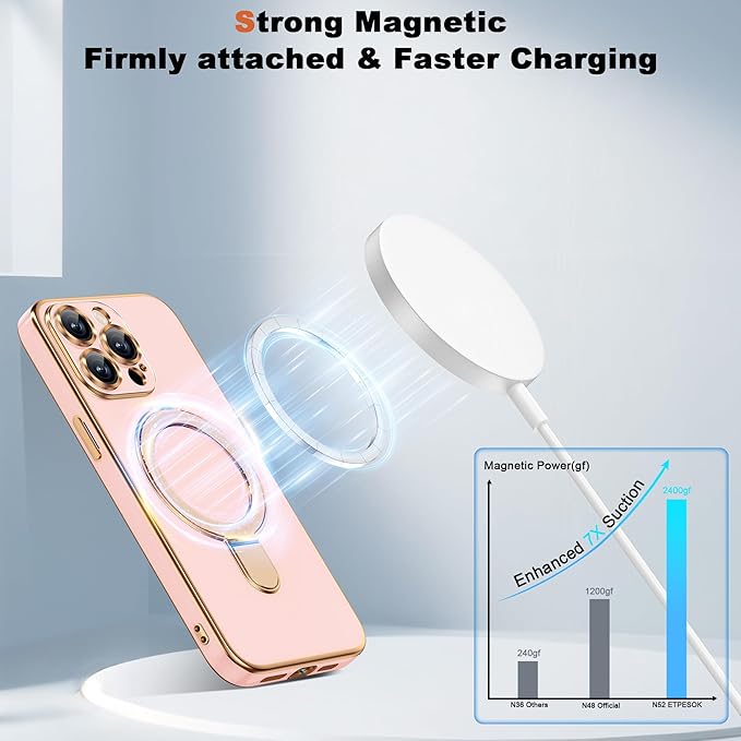 Compatible with iPhone 13 Pro Case with Invisible Magnetic Ring Stand [Compatible with Mag-Safe] [Full Camera Lens Protector] Soft Plating Phone Case for iPhone 13 Pro 6.1", Solid Pink