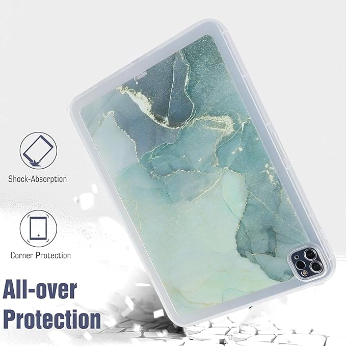 for iPad Pro 12.9 inch Tablet Case 6th/5th/4th/3rd Generation (2022/2021/2020/2018) Slim Lightweight Glitter Bling Soft TPU Back Shockproof Cover Flexible Silicone Bumper Shell,Green Marble