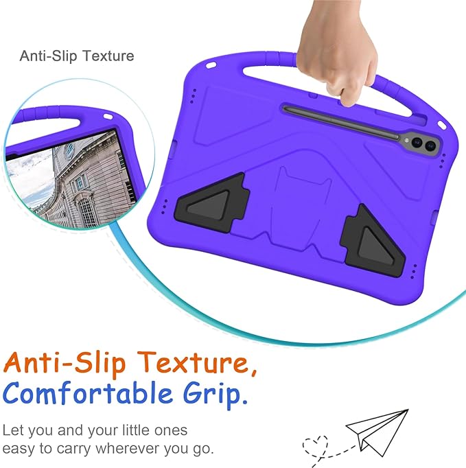 Kids Case for Samsung Galaxy Tab S10 Ultra/S9 S8 Ultra 14.6-inch Tablet, Techcircle Light Weight Shock Proof EVA Foam Handle Rugged Stand Protective Cover, Purple