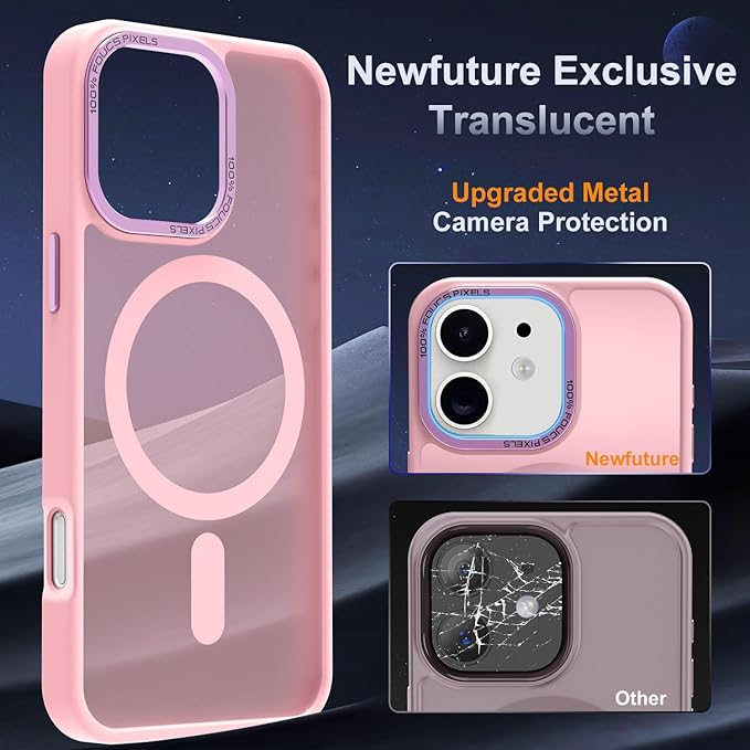 Newfuture Designed for iPhone 12 Case/iPhone 12 Pro Case with Magnetic [13 FT Military Drop Protection] [Compatible with Magsafe] Translucent Shockproof with Anti-Fingerprint Phone Case, Tender Pink