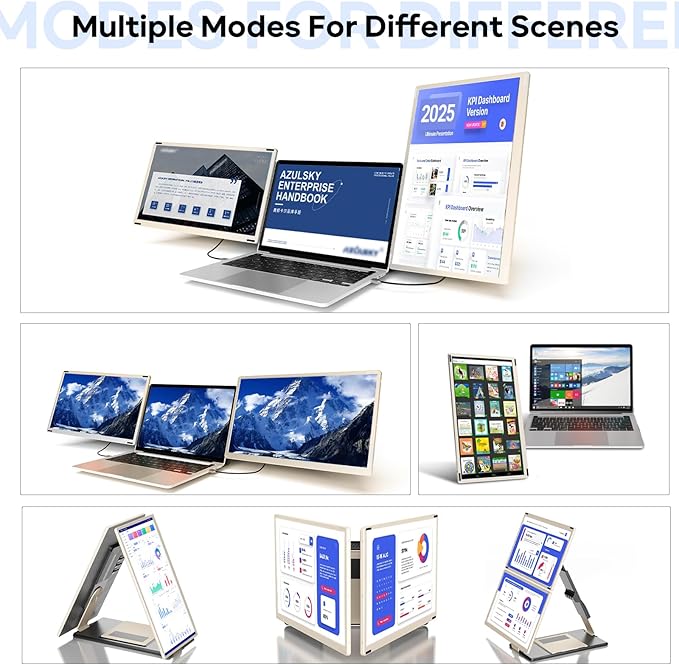 Laptop Screen Extender, 15.6'' 1080P FHD Laptop Monitor Extender with 235°Rotation Detachable Dual Monitor, Plug & Play, Triple Screen for 13"-17.3" Laptops Compatible with Mac/Wins/Android/Dex
