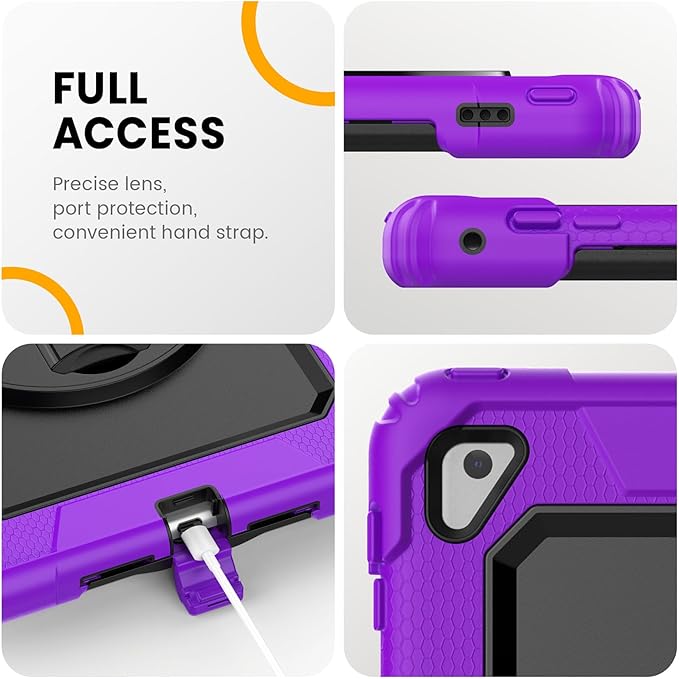 Timecity Compatible with iPad 9.7 Inch (for iPad 6th/5th Generation, iPad Air2, iPad Pro 9.7) Full-Body Silicone+PC Protective Case with Rotating Stand/Strap - Purple