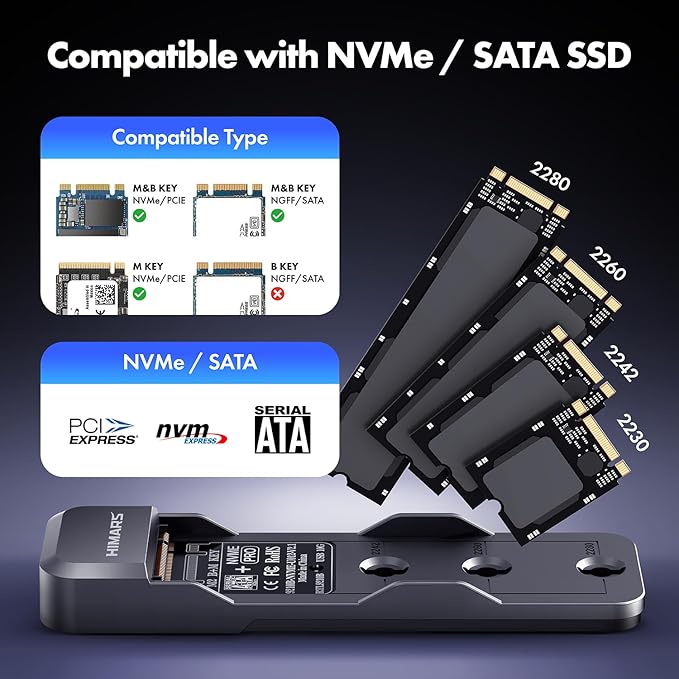 HIMARS M.2 NVMe & SATA SSD to USB-C Docking Station, 10Gbps Transfer Speed, Tool-Free Design (US-2593-10G)