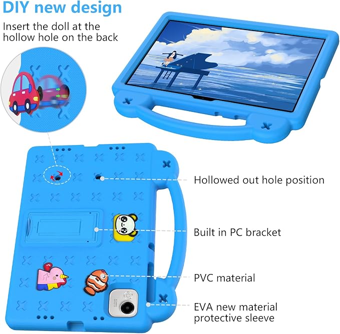 AKABEILA Compatible with Honor Pad X9a 2025 11.5 inch Tablet Case, Kids Friendly Universal Lightweight Shockproof Protective Case with Shoulder Strap & Stand Handle Sky Blue