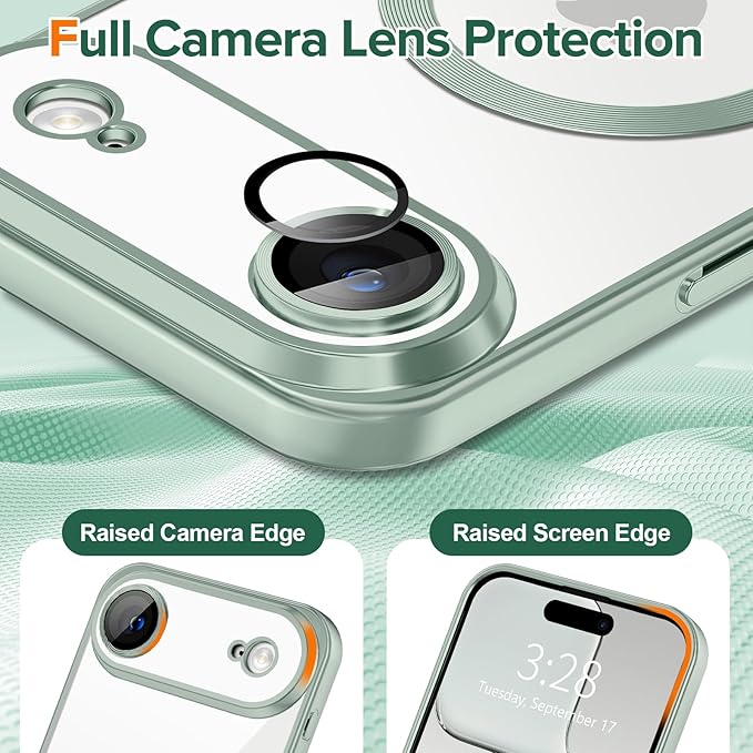 Hython Magnetic Clear for iPhone Air Case with Camera Lens Protector [Compatible with MagSafe] Luxury Plating Edge Slim Soft TPU Cover Protective Phone Case for iPhone Air 6.5", Matte Mint