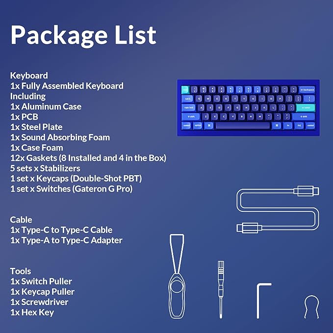 Keychron Q4 Wired Custom Mechanical Keyboard, QMK/VIA Programmable Macro, Full Aluminum, Hot-Swappable Gateron G Pro Brown Switch, 60% Layout Double Gasket Compatible with Mac and Windows - Blue