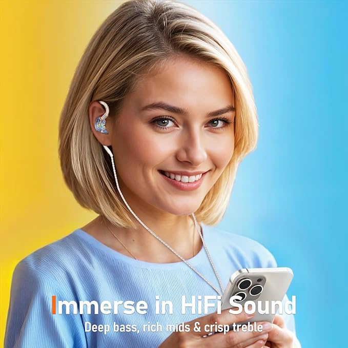 Vibes 202M Wired Earbuds - HiFi in Ear Monitor Headphones - Noise Isolating Ear Buds w/ Mic - Clear Sound, Deep Bass & Comfort-Fit Gaming Earphones - MMCX to 3.5mm & Silver Plated Cord, Carrying Case