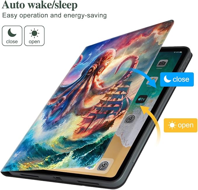 Vimorco iPad 9th/8th/7th Generation Case, Octopus Monster iPad 9th Generation Case,10.2 Inch iPad Cover, Auto Sleep/Wake, iPad Cover 9th Gen Multi-Angle View, Sailing Boat