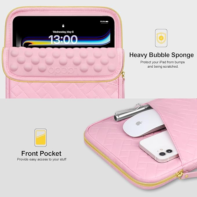 Lacdo Tablet Sleeve Case for 13 inch New iPad Air M4 M3 M2 2026-2024, 13" iPad Pro M5 M4 2025-2024, 12.9 inch iPad Pro 6 5 4 3 with Magic Keyboard and Smart Keyboard Folio Protective Bag, Sakura Pink