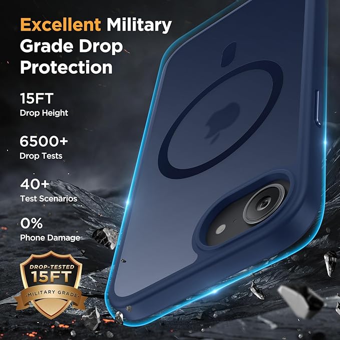 Miracase for iPhone 16e case & iPhone 17e Case for MagSafe [with 2×9H+ Screen Protectors] TOP Military-Grade Protection Shockproof with Velvet Touch for iPhone 16e/17e Phone Case 6.1", Dark Blue