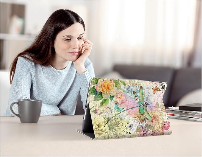 Vimorco Slim Case for iPad 5th/6th Generation 9.7 inch 2017/2018, for iPad Air 1/2 Case, Shockproof PU Leather Adjustable Stand Cover for iPad 5/6 Gen, Dragonfly