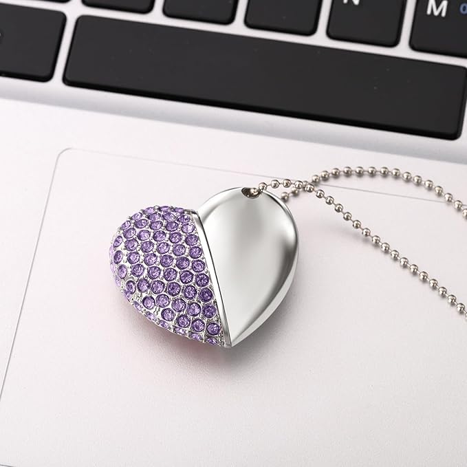 USB 2.0 Flash Drive,Cute Romantic Heart Shape USB Memory Stick,Thumb Drive for Photos, Music, Files Storage (Purple, 32, GB)