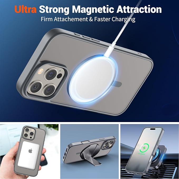 SUPFINE Magnetic for iPhone 16 Pro Case (Compatible with MagSafe) (Military Grade Drop Protection) Slim Translucent Matte Shockproof with Anti-Fingerprint Phone Case,Gray