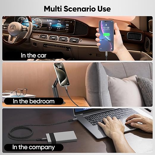USB C Monitor Cable 6Ft, 4K@60Hz Video Display/20Gbps Data Transfer/100W Fast Charging USB Type C Power Cord USBC 3.2 Gen 2 Full Function for Monitor Laptop Docking Station External SSD