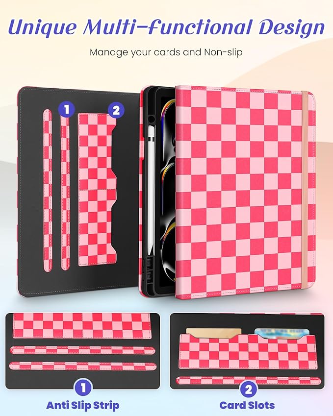 Kidcube for iPad Pro 13 Inch Case M4 2024 - Women Girls Cute Rotating Stand Folio Cover with Pencil Holder & Card Slot Girly Pretty Unique Design for iPad Pro 13 Inch Case 2024 (A2925 A2926 A3007)