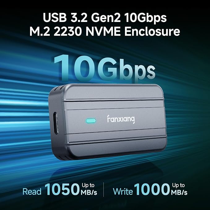 fanxiang SSD Enclosure, USB 3.2 Gen 2 (10 Gbps), M.2 NVMe PCIe to USB Adapter/Reader, Solid State Drive External Enclosure, Supports M and B&M Keys and Size 2230 SSDs, NVMe Enclosure, MP83