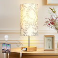 CINSARY Bedside Touch Lamps for Nightstand with 2 USB Charging Ports, 3 Way Dimmable Wood Bedroom Lamp with Flower Fabric Shade, Small Table Lamp for Living Room Reading Desk (LED Bulb Included)