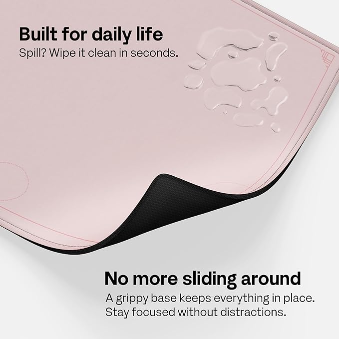 Pixio Mouse Pads - 36 x 16 inch XXL Caligraphy Pink Multifunctional Large Desk Mats for Gaming, Office, Desktop Anti-Slip Waterproof Washable Computer Mouse Mat