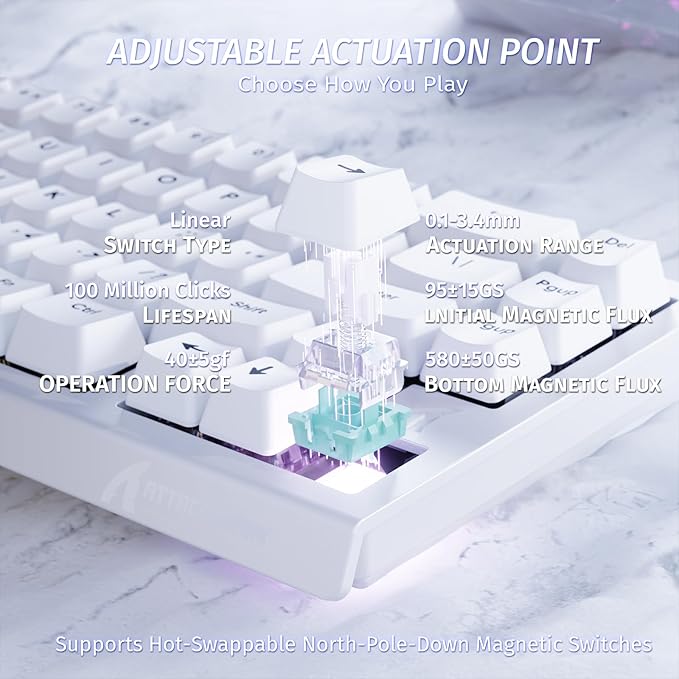 ATTACK SHARK X68 HE Rapid Trigger Mechanical Gaming Keyboard 60% Wired TKL with Adjustable Actuation,Hall Effect Magnetic Switch,8KHz Polling Rate,RGB Backlit,Top Mount for PC Mac Esport Gamer(White)