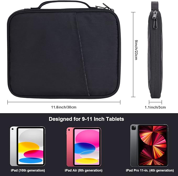 9-11 Inch iPad Carrying Case, Padded Travel Tablet Sleeve Bag for iPad Pro 11-in (M4), iPad 10.9 (10th Gen), iPad Air 11-in (M2), Galaxy Tab S9/S8, Kindle Scrible 11" 2025(Black-11)